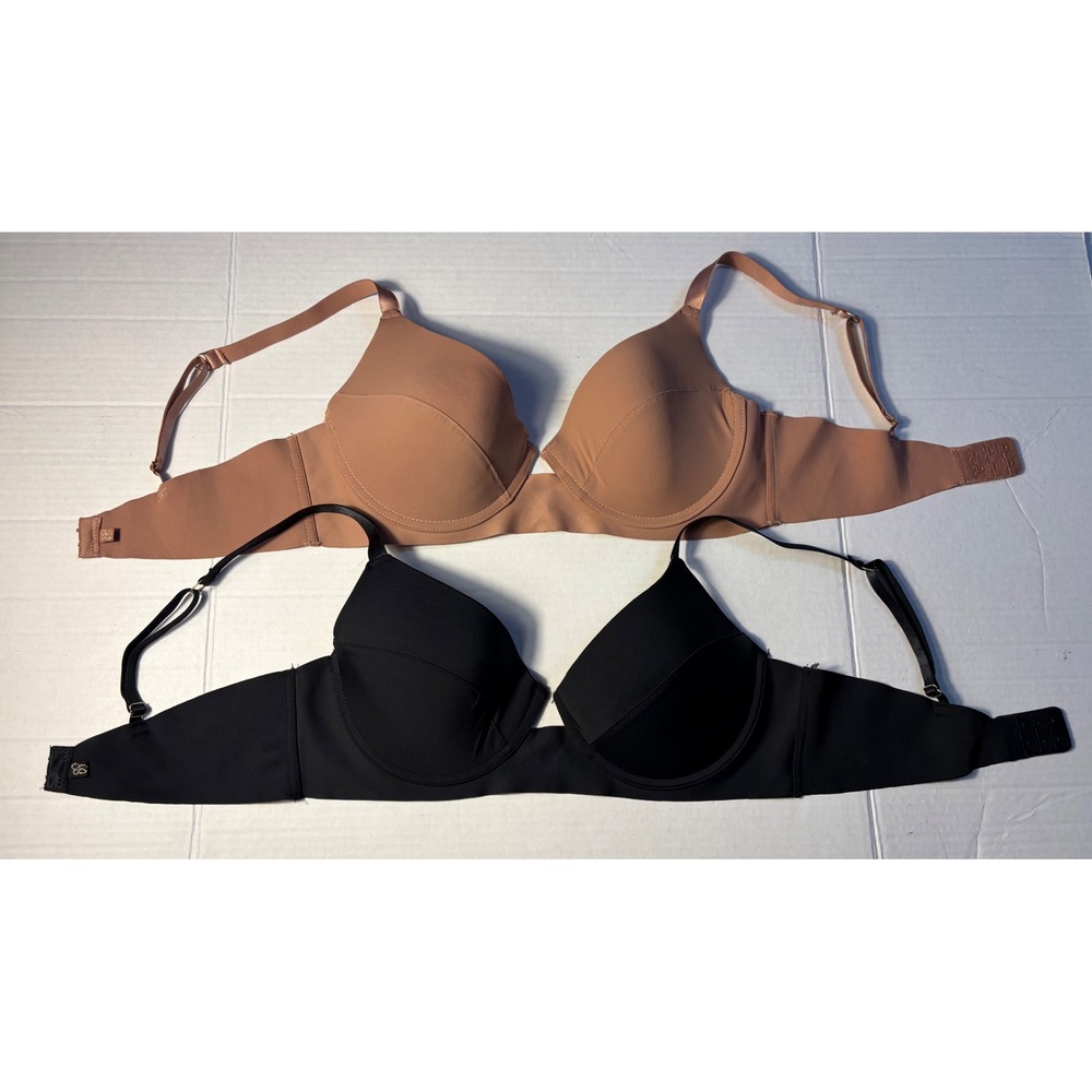 Jessica Simpson 2 Pack T-Shirt Bras 36C Black Tan Underwire Smooth Molded Cup
